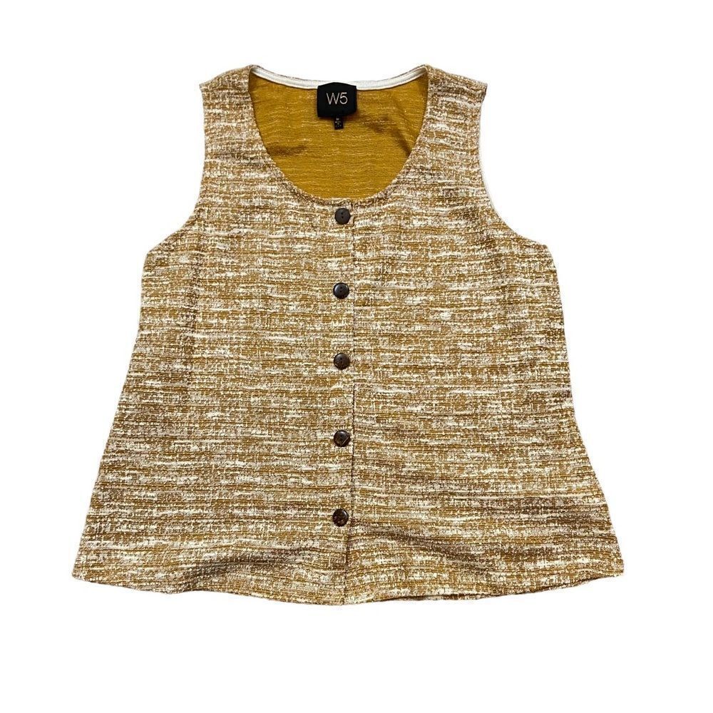 W5 Brand Mustard Tweed Button Up Tank Top Size Medium - Picture 6 of 10